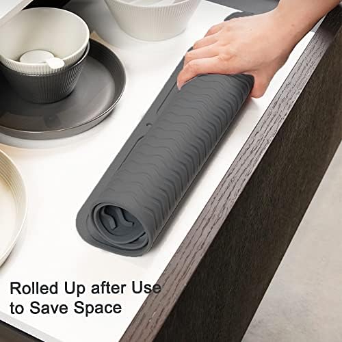 SOQKEEN 2 Pack Silicone Dish Drainer Mat 16"×12" (40cm × 30cm) Kitchen Dish Drying Heat Resistant Mat Collapsible Sink Non-Slip Kitchen Draining Board Grey Mats for Kitchen Counter