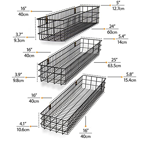 Wall35 Kansas Wall Mounted Black Bookshelf For Kids' Room Decor, Metal Wire Storage Basket Set Of 3 (Varying Sizes) #TOP2