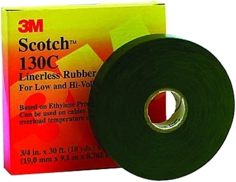 Cinta de empalme eléctrico sin revestimiento Scotch 3M 130C, 1 pulgada x 30 pies, 1 rollo | Para alambres y cables, respaldo de goma, autofusión, resistencia a los rayos UV, altamente adaptable, sellado contra la humedad, negro