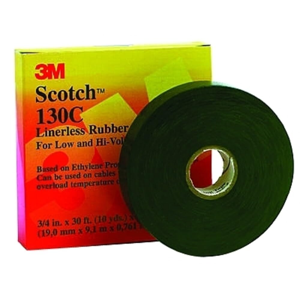 Cinta de empalme eléctrico sin revestimiento Scotch 3M 130C, 1 pulgada x 30 pies, 1 rollo | Para alambres y cables, respaldo de goma, autofusión, resistencia a los rayos UV, altamente adaptable, sellado contra la humedad, negro