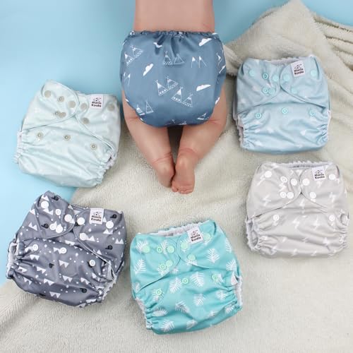 Mama Koala 3.0 Pocket Cloth Diapers for Babies with AWJ Lining, 6 Pack with 6 5-Layer Natural Cloth Diaper Inserts - Reusable and Washable Pocket Diapers(A-The Gray Sky)