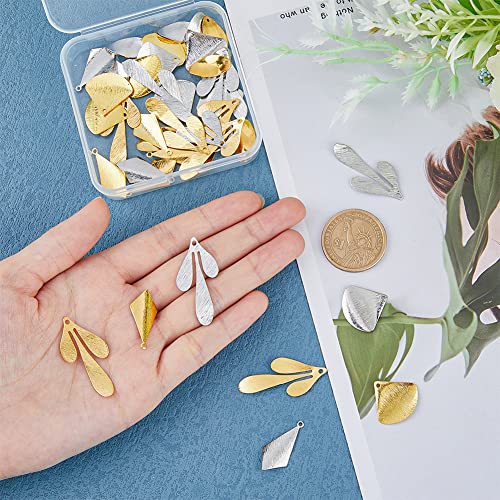 Superfindings 48Pcs 4 Styles Brushed Raw Brass Leaf Charm Stamping Blank Tag Charms 2 Colors Triangle Rhombus Metal Stamps Tags Blank Pendants For Jewelry Diy Craft Making，Hole: 1~1.4Mm #TOP2