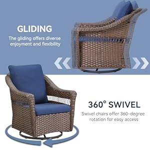 Patio Furniture Set Outdoor Rattan Wicker Swivel Rocking Chairs 3 Piece Conversation Set with Soft Cushion and Side Table for Balcony Garden Deck Backyard Porch, Blue Patio Furniture Set Outdoor Rattan Wicker Swivel Rocking Chairs 3 Piece Conversation Set with Soft Cushion and Side Table for Balcony Garden Deck Backyard Porch Blue