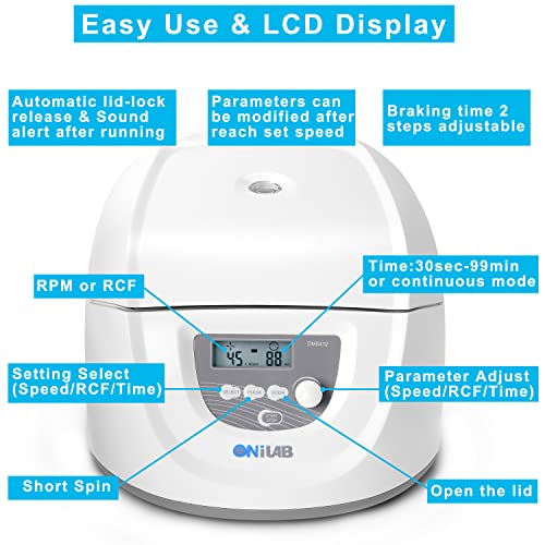 ONiLAB Labortisch-Zentrifuge 6x50 mL, 6X 15 mL/10 mL/7 mL/1.5-5 ml, Digitale Tisch-Laborzentrifuge, Timer 30 sec-99 min, Geschwindigkeit 300-4000 rpm(Max. 1800 xg)