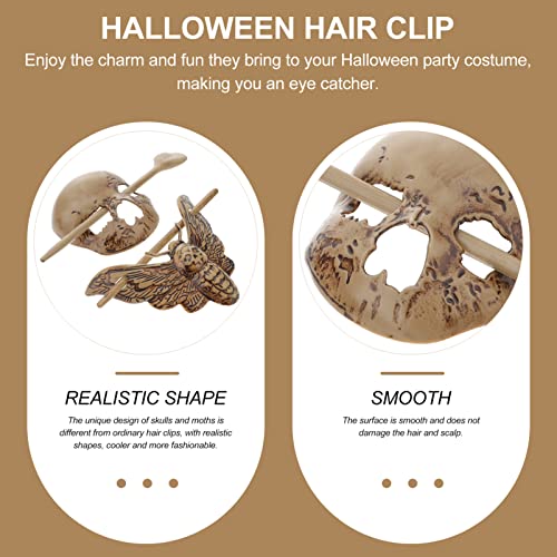 Lurrose 2Pcs Gothic Skull Hairpins Horror Skeleton Hair Fork Pins U Fork Sticks Pick Shawl Pin Hair Chopsticks Updo Chignon Hair Clips For Women Halloween Hair Accessory #TOP4