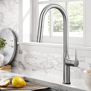 KRAUS Oletto Tall Modern Single Handle Touch Kitchen Sink Faucet with Pull Down Sprayer in Spot Free Stainless Steel KTF 3101SFS