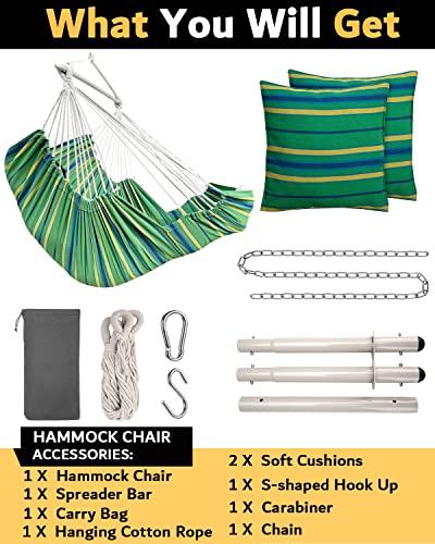 Miztli Hammock Chair Hanging Chair Swing with Foot Rest, Max 500 Lbs, Steel Spreader Bar with Anti-Slip Rings-2 Cushions Included-for Bedroom Indoor and Outdoor - Thumbnail 6
