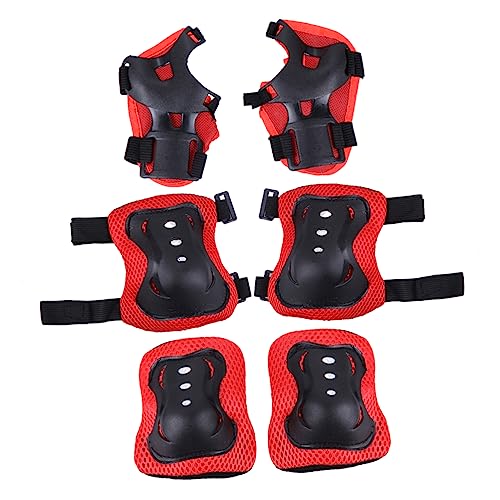 ibasenice 6Pcs Protective Gear Comfortable Knee and Elbow Pads for Cycling Skateboarding and Outdoor Sports Stylish Black and Red Color for Young Riders