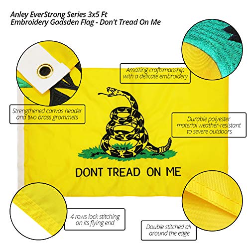 Anley Série EverStrong Bordada Não Pise em Mim Bandeira Gadsden 3x5 Pés - Bordado e Cabeçalho de Lon