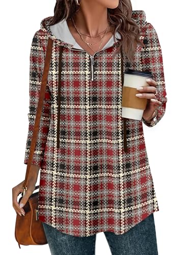 BETTE BOUTIK Womens Quarter Zip Tunic Hoodies Pullover Long Hooded Sweatshirts S-3XL
