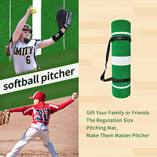 Thwtgh Softball Pitching Mat 10' X 3', Portable Softball Pitching Mound With 24 X 6 Inch Pitching Throwing Plate Non-Slip & Non-Fade Softball Pitching Training Aid With Carry Strap #TOP6