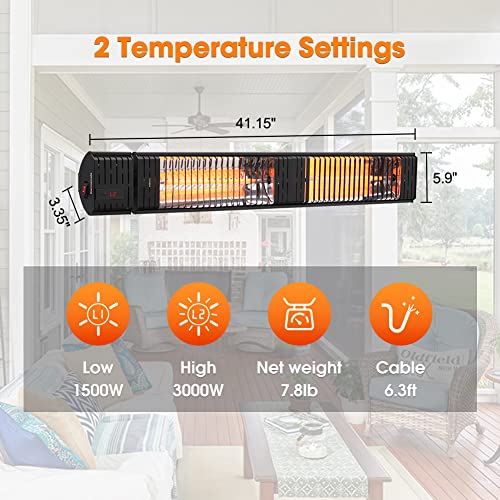 ThermoMate Infrared Electric Patio Heater, 3000W Carbon Fiber Heating for Outdoor/Indoor, Porch, Deck, Garage with Remote 24 Hours Timer, Hard Wired 240V - Image 2