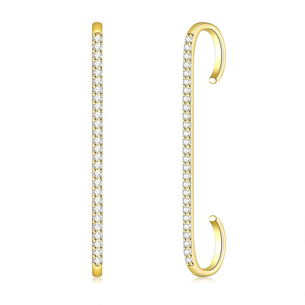YoursfsEar Cuff Crawler Hook Earrings For Women Rhinestone Ear Cuff Gold-Plated Exquisite Iced Out Birthday Gifts Non Pierced Cubic Zircon Large Ear Jewelry