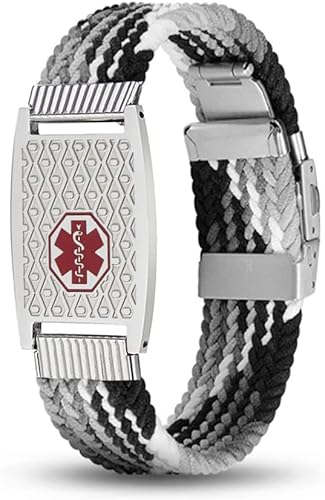 Miniatura 2 de Pulsera de alerta médica personalizada de nailon trenzado elástico para identificación médica de emergencia, grabado personalizado, pulsera de