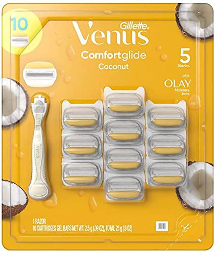 Venus ComfortGlide plus Olay Coconut Women's Razor Handle + 10 Blade Refills