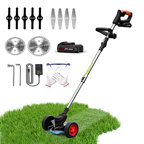 Cordless Grass Trimmer Weed Wacker, 3-In-1 String Trimmer Lawn Edger With 21V 2Ah Li-Ion Battery For Garden And Yard With Wheel, Lightweight Adjustable Height Weed Eater Tool(Black) #TOP10