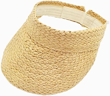 Uooker Sun Visor Hat for Women, Rollable Ladies Sun Hat Wide Brimmed Beach Straw Visors, Foldable Summer Topless Sunhats for Womens Adjustable Ponytail Beach Cap, UPF50+ Sun Protection Classic Kakhi