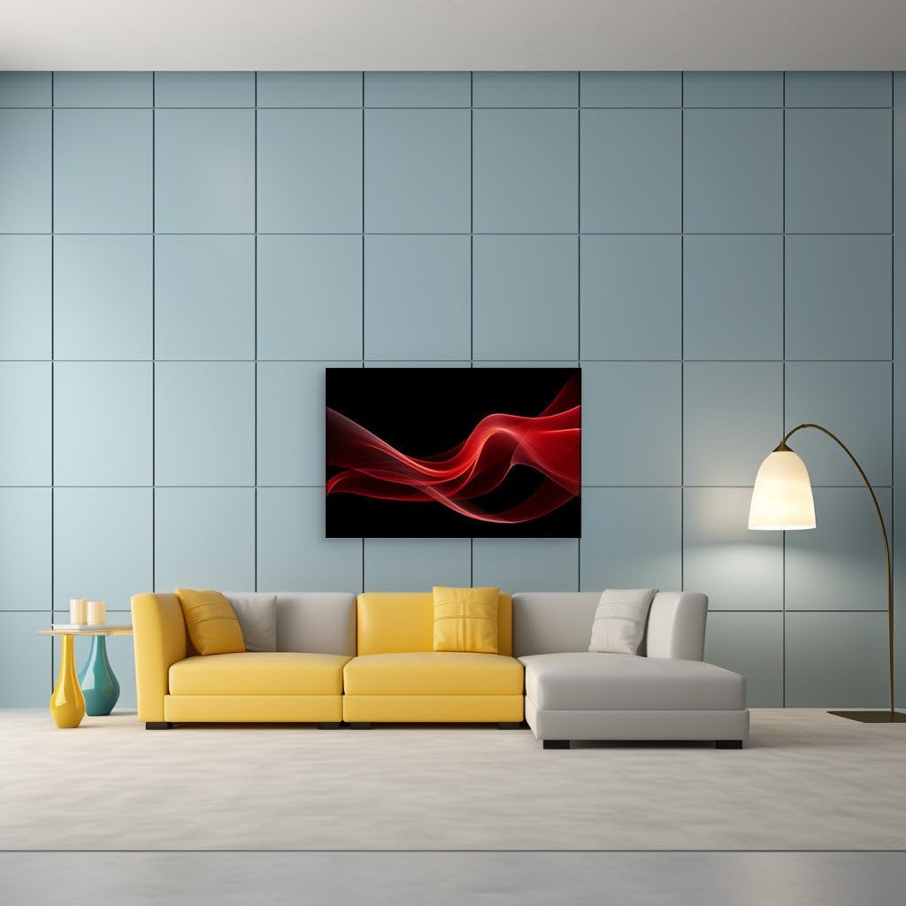 Canvas for Living room. Igniting the Abstract The Dance of Crimson Waves Across a Midnight Canvas, 27 x 18 inch Canvas Wall Art - Ready to Hang - 69x46 cm (27x18 inch)
