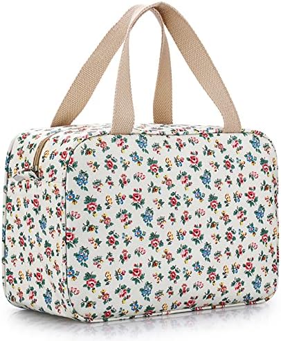 IGNPION Woman Large Travel Toiletry Bag Waterproof Wash Bag Make up Organizer Bag Cosmetic Bag Swimming Gym Bag (Beige Small Flower)