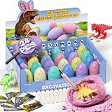 24 Pack Colorful Dinosaur Eggs Excavation Kit with Learning Cards - Dino Dig STEM Science Toy for Kids...