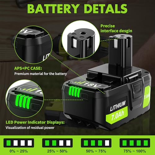 Bonacell Upgraded 2Pack 7.0Ah Replacement for Ryobi 18V Lithium Battery Compatible with Ryobi 18 Volt Battery ONE+ Plus P102 P103 P104 P105 P107 P108 P109 Cordless Power Tools - Thumbnail 3