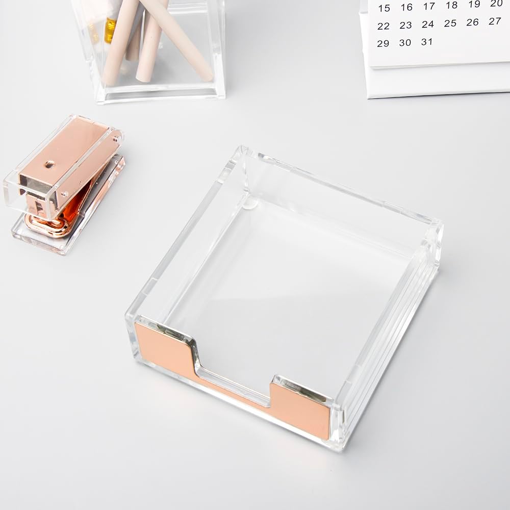 Sticky Note Holder Rose Gold Memo Pad Holder 3x3 Post it Notes Dispenser