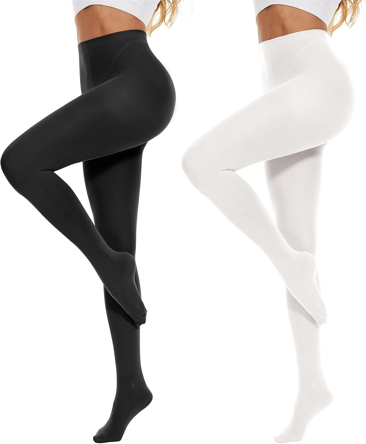 Century Star 2 Pairs Womens Tights Opaque Ballet Dance Tights Stockings for Women Pantyhose High Waist 80D Control Top Nylons