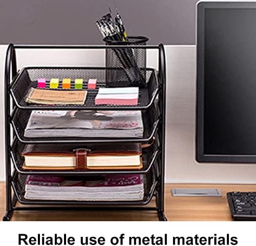 Mesh Desk Organise - A4 Mesh in Tray Office Desk 4-Tier Mesh Paper Tray, Desktop File Organizer,Document, Letter, Office Paper Organizer, Black