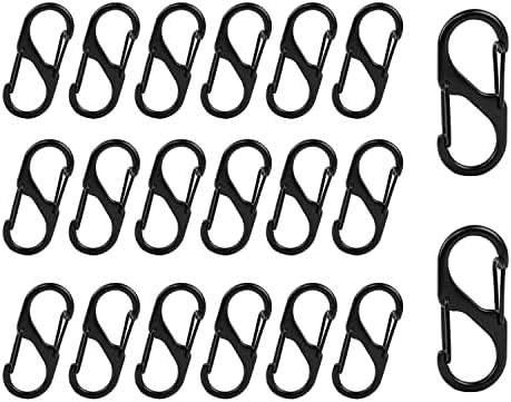 S Small Carabiner Keyring Clip,S Carabiner Dual Spring Opening Carabiner,High Strength Carabiner Key Chain Clip Hook, for Camping, Hiking, Traveling, Fishing, Backpack,20PCS(Black)