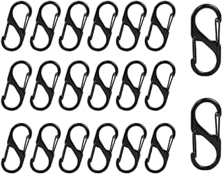 S Small Carabiner Keyring Clip,S Carabiner Dual Spring Opening Carabiner,High Strength Carabiner Key Chain Clip Hook, for Camping, Hiking, Traveling, Fishing, Backpack,20PCS(Black)