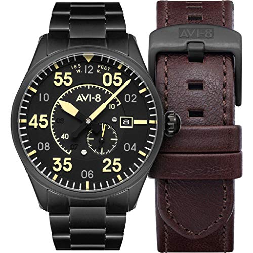 Montre AVI-8 Homme Automatique - 42 mm - Cadran Noir - Bracelet Acier Noir - AV-4073-33