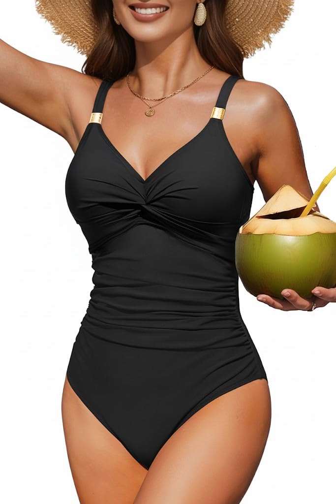 Daci Womens One Piece Swimsuit Tummy Control Bathing Suit Gold Metal Full Coverage Slimming Swimwear 2025