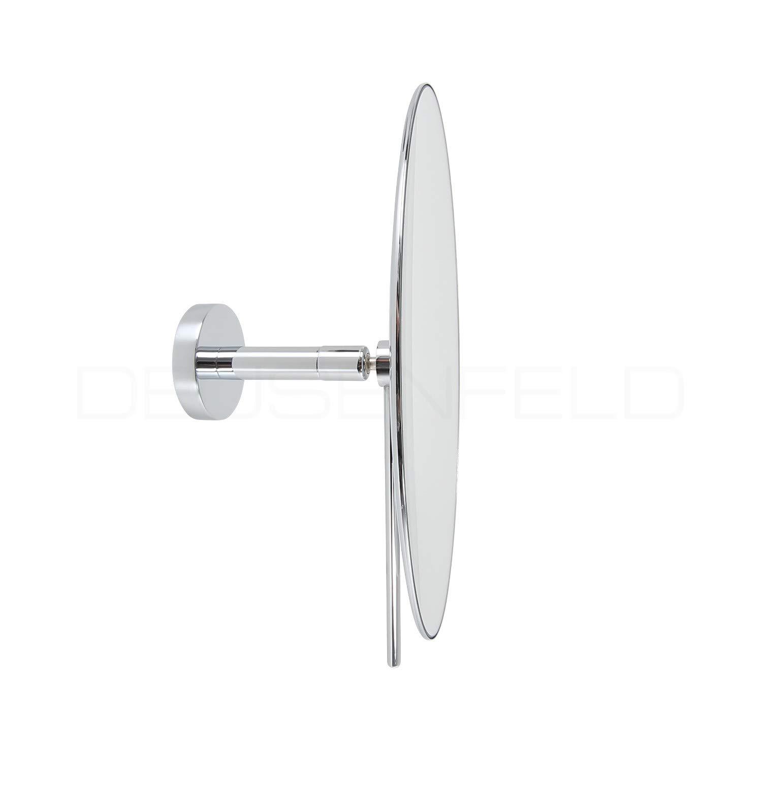 DEUSENFELD KR5C - Design Wand Kosmetikspiegel Schminkspiegel Rasierspiegel Round, 5-Fach Vergrößerung einseitig, Arm starr, Kugelgelenk, Ø20cm, Randlos