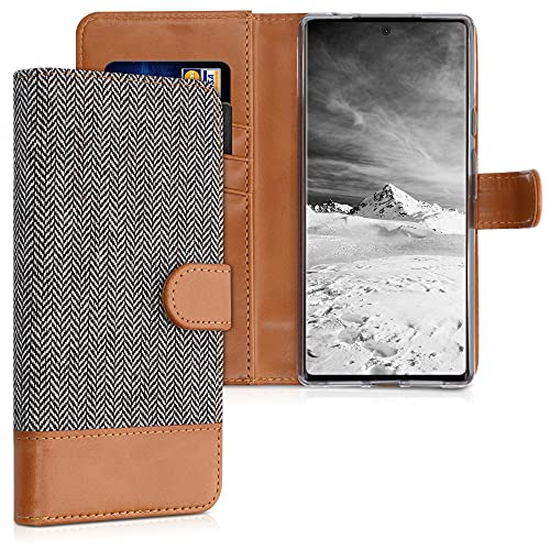Kwmobile Wallet Case Compatible With Google Pixel 6 - Case Fabric And Faux Leather Phone Flip Cover - Light Grey/Brown #TOP10