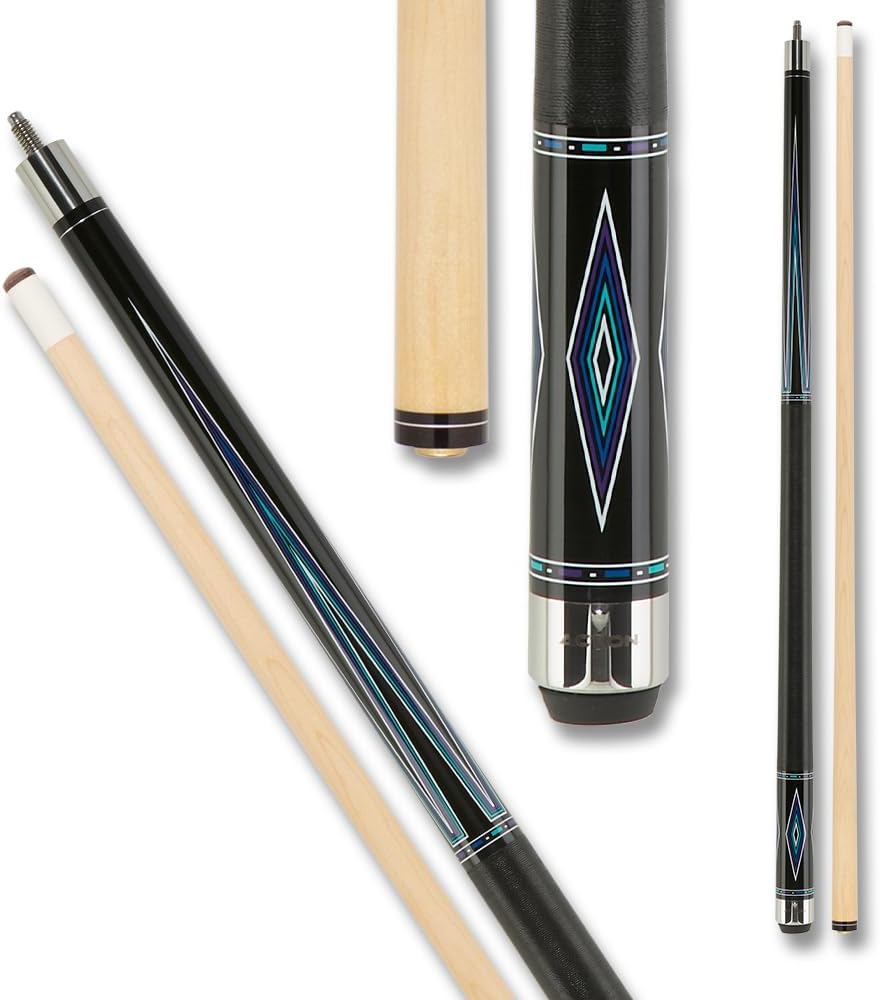 Action Classic Billiards Pool Cue Stick - 13mm 7-Layered Tip, 29" Hard Rock Maple Wood Shaft with 10-12" Taper - Black w/Multi-Colored Points