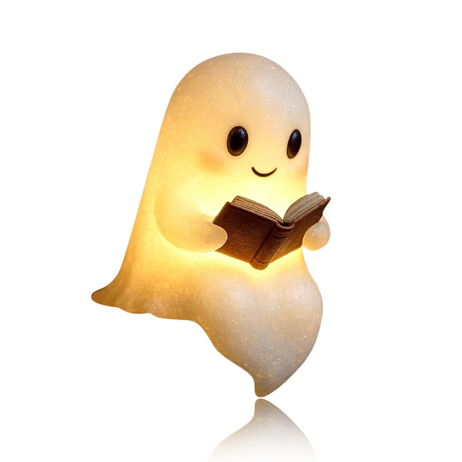 OADAA Cute Ghost Reading Book Lamp, 3D Resin Halloween Ghost Night Light, LED Light (Small, White)