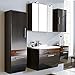 Produktbild Badmöbel Set 5-teilig  Hochglanz Anthrazit & Walnuss  Badezimmer Komplettset: Spiegelschrank, Waschtisch mit Unterschrank, Hochschrank, Hängeschrank, Unterschrank