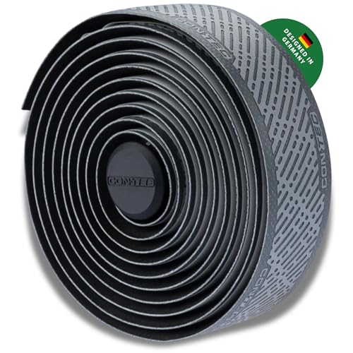 CONTEC Lenkerband SuperComfort.Grip, 2000x30x3 mm, aus Polyurethan und dämpfender Schaummatrix, mit Silikonstreifen auf der Rückseite, Klebeband und 2 Lenkerstopfen, Paar, grau