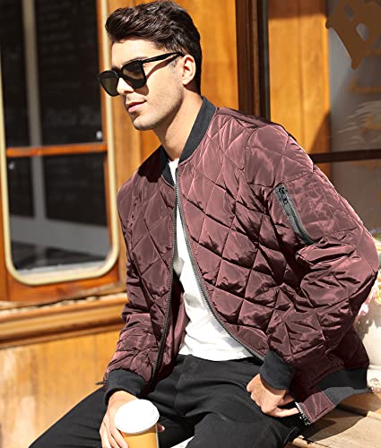 Pretifeel Mens Bomber Jackets Diamond Quilted Fall Winter Varsity Lightweight Coat - Thumbnail 2
