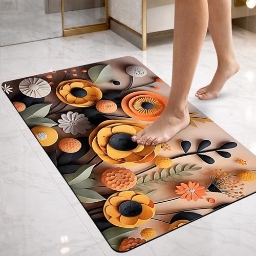 Image of SITTELLA Rubber 1 Piece Anti-Skid Water Soaking 3D Yellow Flower Print Bathroom Mat, Water Absorbent Mat (40x60cm) (Yellow Flower Print) Rectangular