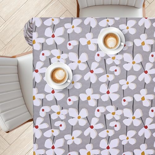 KP HOME Nappe Rectangulaire en PVC Gris – Imprimé Floral À Effet Pailleté – Taille 200x140 cm – Revêtement Plastique Lavable Et Résistant À L’Eau...