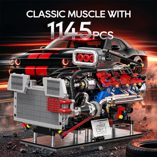 Image of V8 Engine Model Kit that Runs, 1145PCS Advanced Muscle Engine Kit