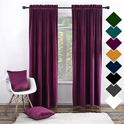 Twin Six Super Soft Blackout Velvet Curtains with 2 Pillow Case,Thermal Insulated Solid Heavy Rod Pocket Window Drapes for Living Room (Plum, 52"x84",2 Panels) Cover
