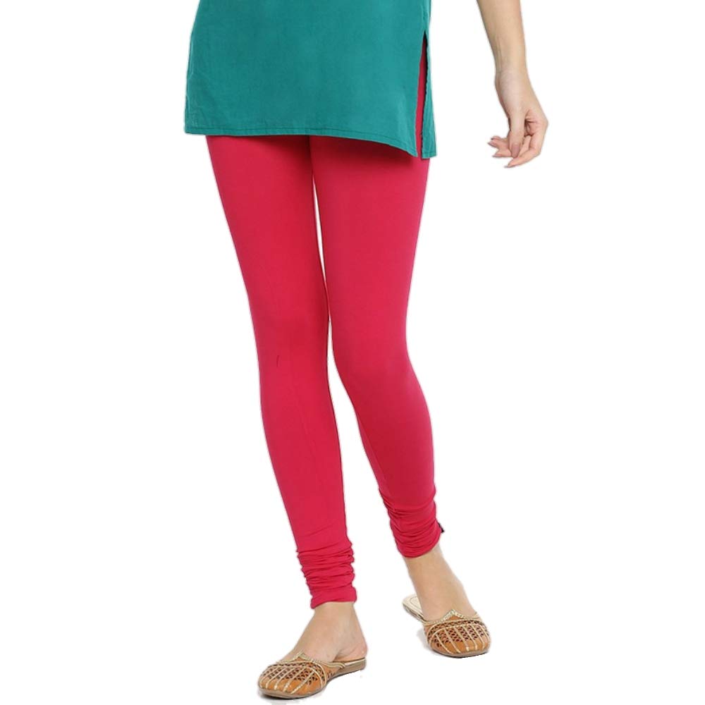 Women Pink Solid Churidar Leggings by Cart Lucky