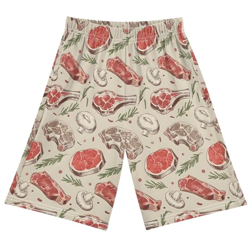 ALAZA Steak Mushroom Pajama Shorts Elastic Waist Casual Sleep Shorts with Pockets Size 6-14