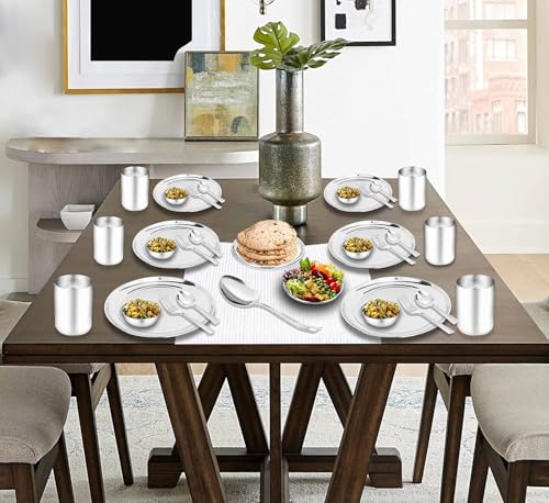 Image of Classic Essentials Stainless Steel Dinner Set | Heavy Gauge Stainless Steel Dinner Set | Kitchen Set for Home | Shagun Set /Bartan Set | Plain Design, Set of 50
