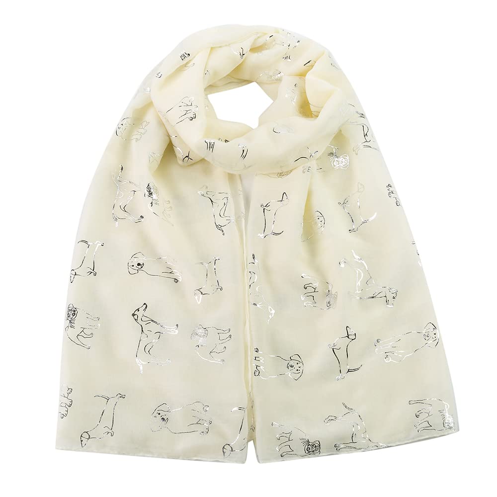 London Scarfs Ladies Women s Dachshund Sausage Dog Scarves of Cute Animal Print Oversize Long Scarf Wrap Shawl (Glitter Dog Cream)