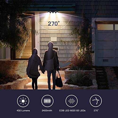Ltteny Solar Lights Outdoor, 83 COB LED Solar Motion Sensor Lights with 3 Modes, IP65 Waterproof Upgraded Flood Lights, Wireless Wall Light Solar Security Lights 450lm for Garden Patio Garage, 2 Pack