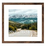 QOTIB Wood 20x20 Picture Frame with 16x16 Mat Deep Brown, Display 16x16 with Mat or 20x20 without Mat, Wood 20 by 20 Photo Frame, 20 x 20 Frame for Wall Hanging Display, Deep Brown