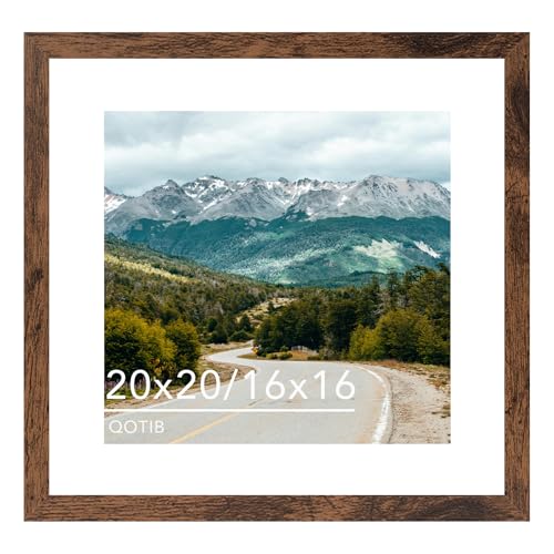 QOTIB Wood 20x20 Picture Frame with 16x16 Mat Deep Brown Display 16x16 with Mat or 20x20 without Mat Wood 20 by 20 Photo Frame 20 x 20 Frame for Wall Hanging Display Deep Brown